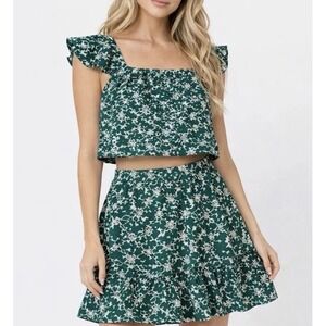 Luna Moon Green Floral Two Piece Skirt Set Cottagecore Coquette XL